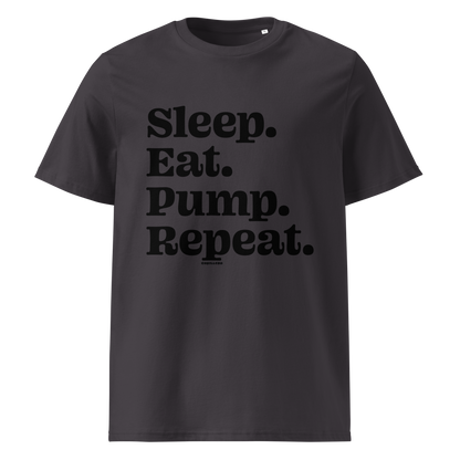 Eat Sleep Pump Repeat pumpfoil T-shirt – minimalist water sports shirt for pumpfoilers, dockstart riders, and hydrofoil lifestyle