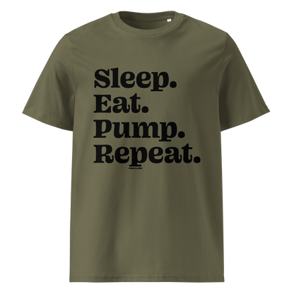Eat Sleep Pump Repeat pumpfoil T-shirt – minimalist water sports shirt for pumpfoilers, dockstart riders, and hydrofoil lifestyle