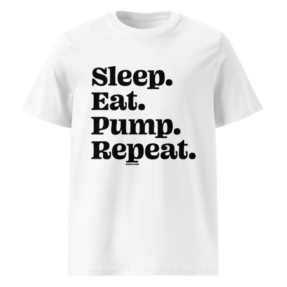 Eat Sleep Pump Repeat pumpfoil T-shirt – minimalist water sports shirt for pumpfoilers, dockstart riders, and hydrofoil lifestyle
