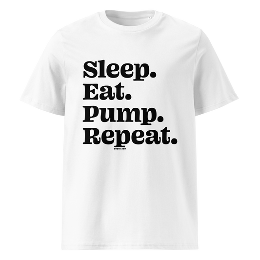 Eat Sleep Pump Repeat pumpfoil T-shirt – minimalist water sports shirt for pumpfoilers, dockstart riders, and hydrofoil lifestyle